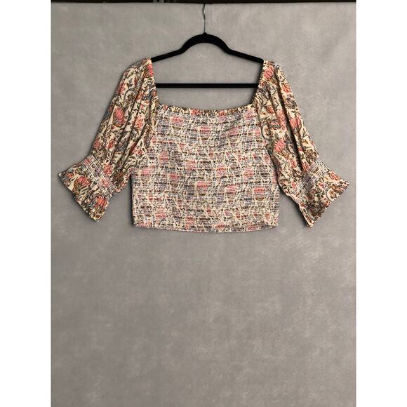 Talisman Women's Small Square Neck Firelight Cropped Smocked Top NEW - Picture 5 of 10